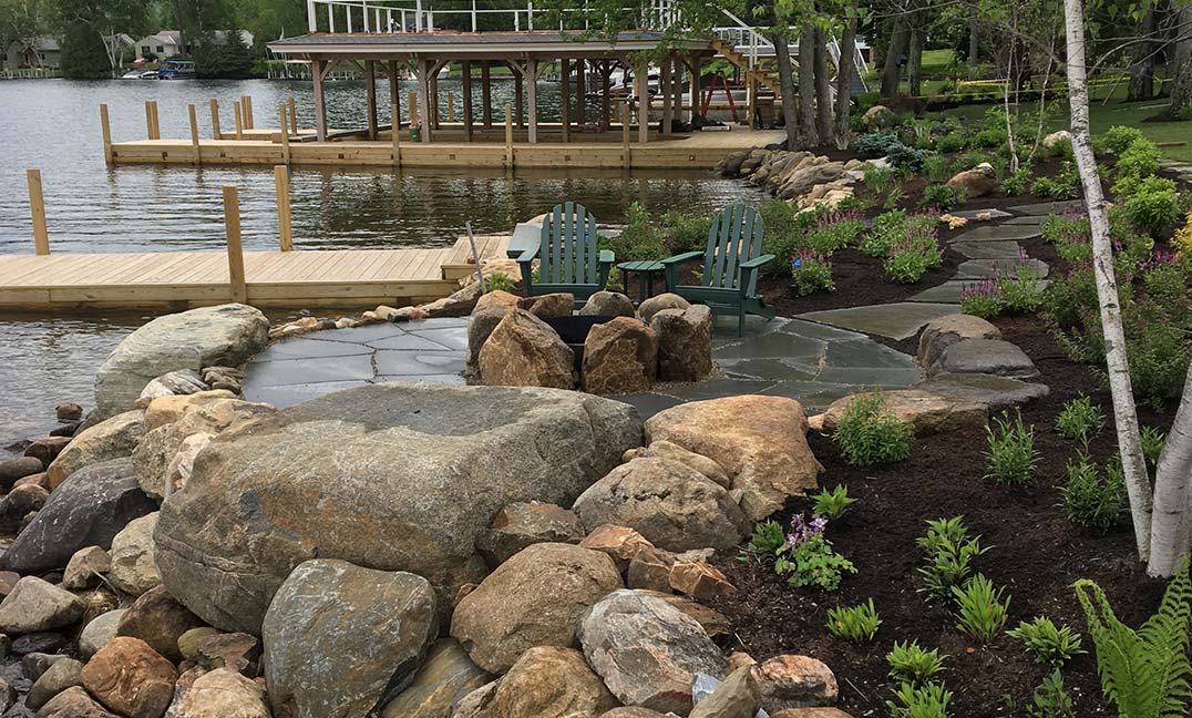 shoreline buffer area with lakeside firepit area